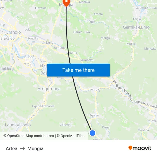 Artea to Mungia map