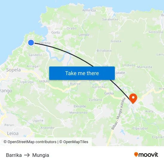 Barrika to Mungia map