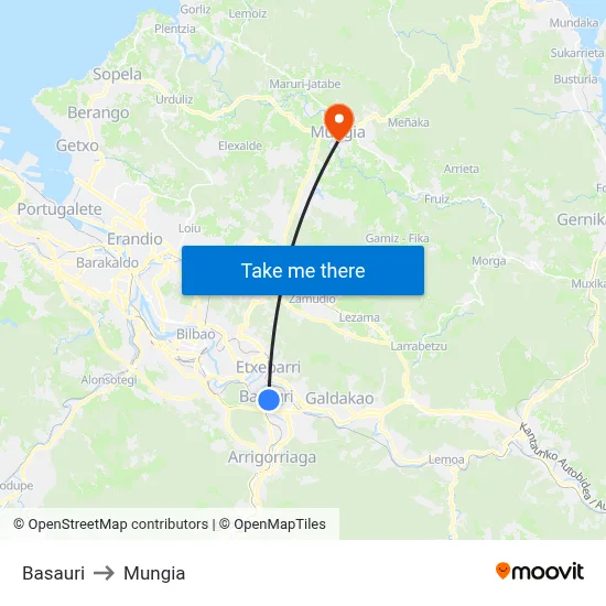 Basauri to Mungia map