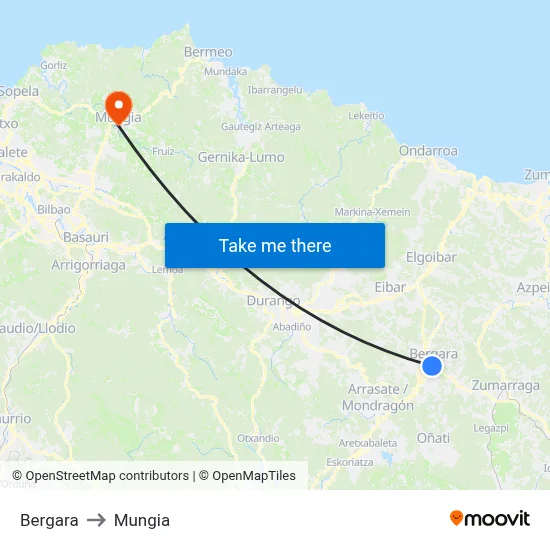 Bergara to Mungia map