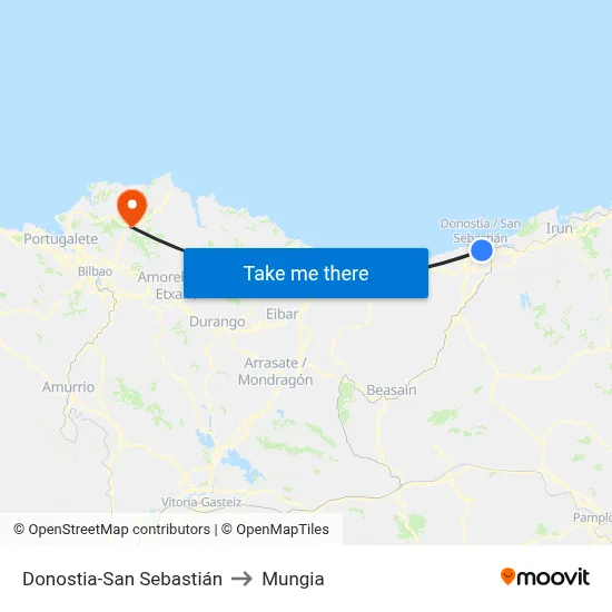Donostia-San Sebastián to Mungia map