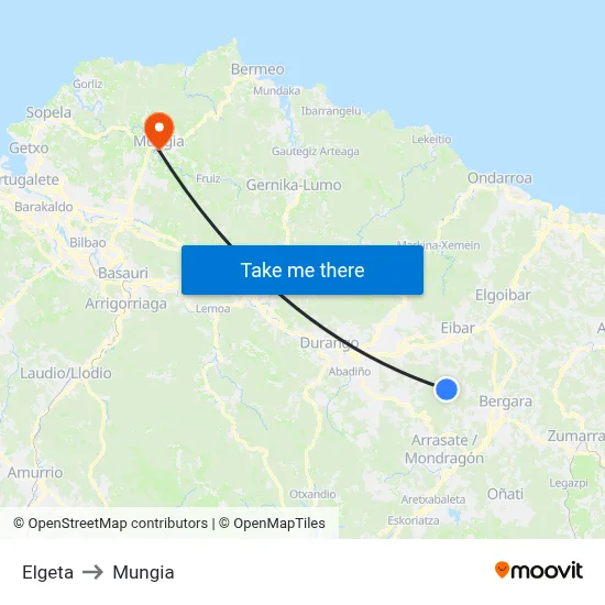 Elgeta to Mungia map