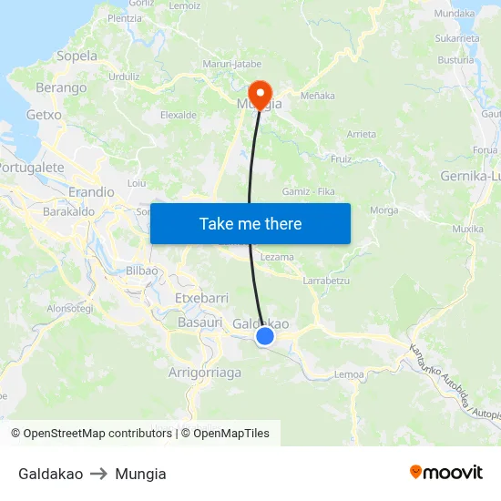 Galdakao to Mungia map