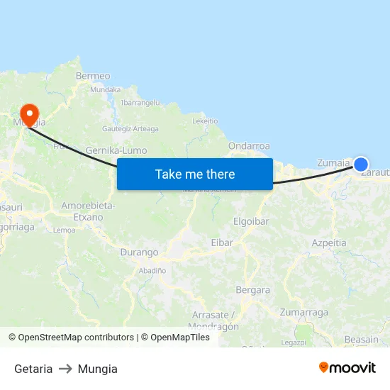 Getaria to Mungia map