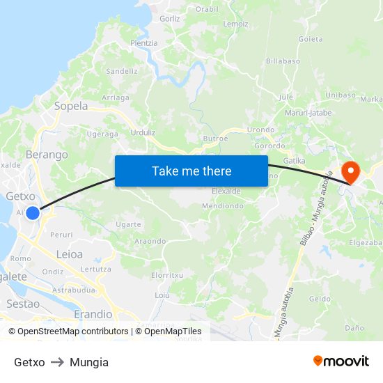 Getxo to Mungia map