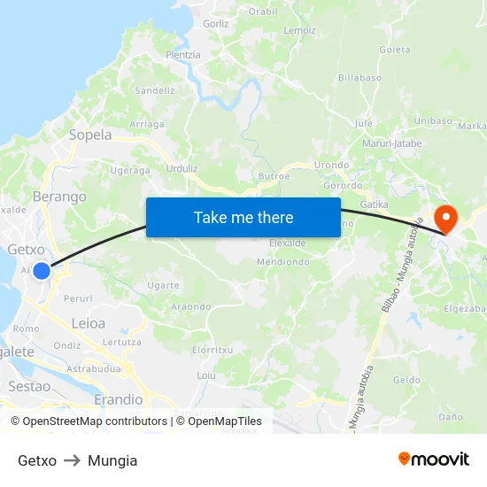 Getxo to Mungia map