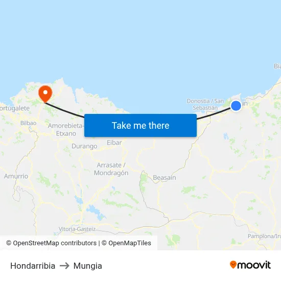 Hondarribia to Mungia map