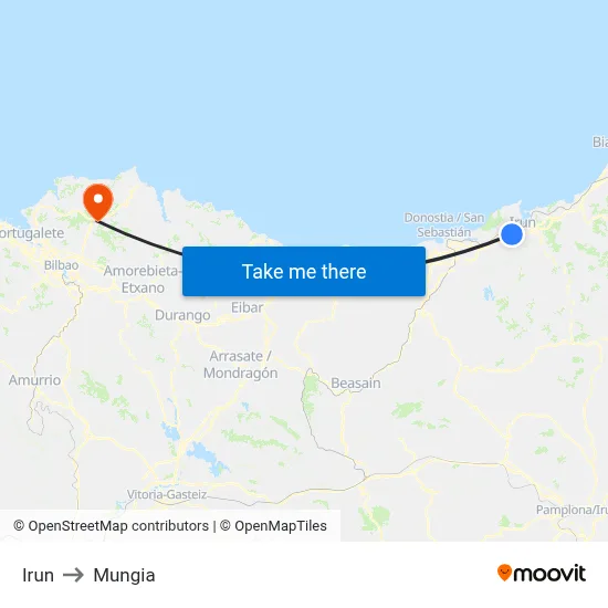 Irun to Mungia map