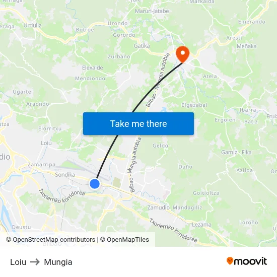 Loiu to Mungia map