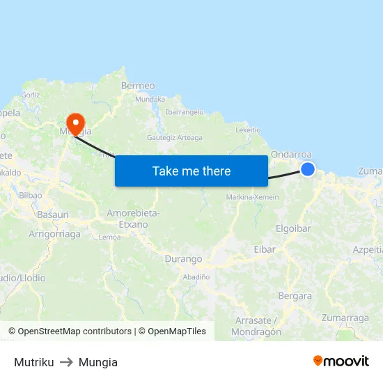 Mutriku to Mungia map