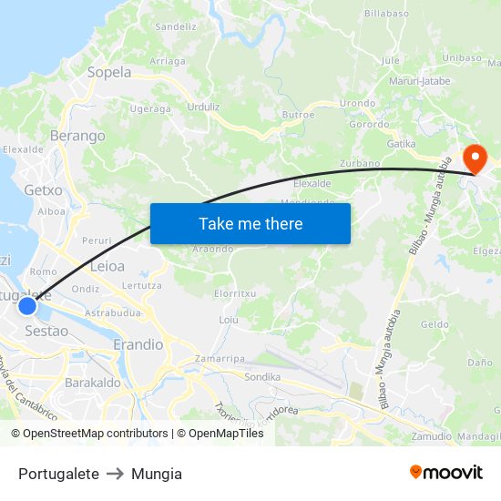 Portugalete to Mungia map