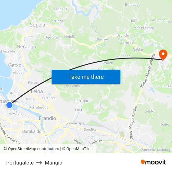 Portugalete to Mungia map