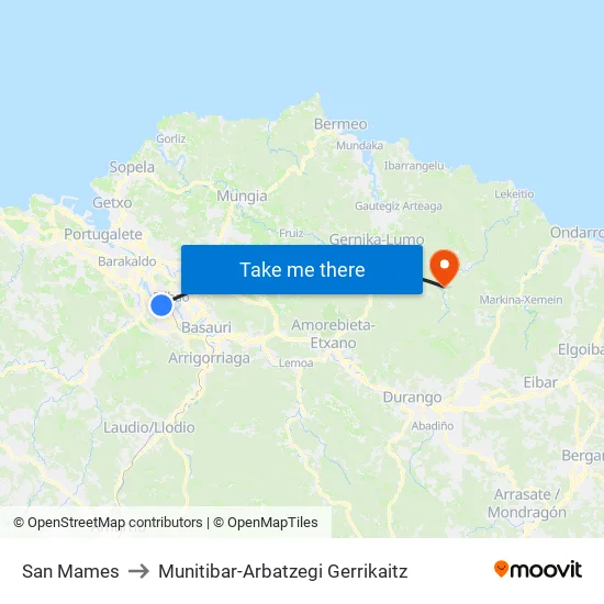 San Mames to Munitibar-Arbatzegi Gerrikaitz map