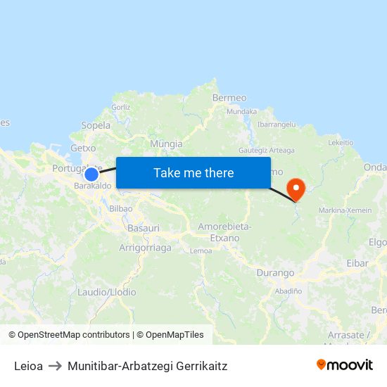 Leioa to Munitibar-Arbatzegi Gerrikaitz map