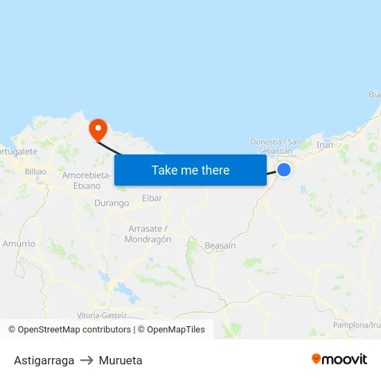 Astigarraga to Murueta map