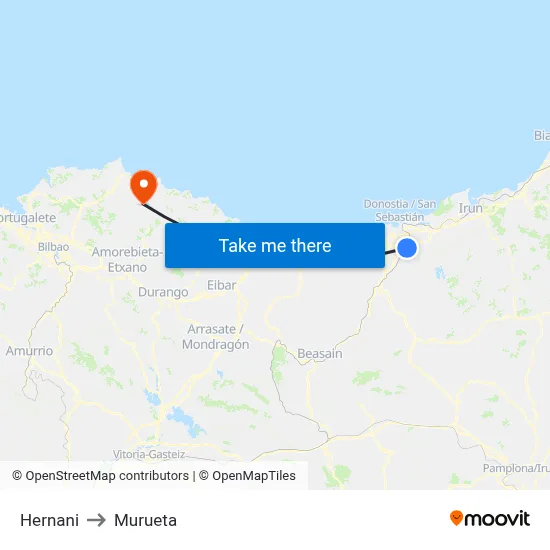 Hernani to Murueta map