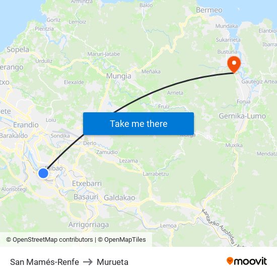 San Mamés-Renfe to Murueta map