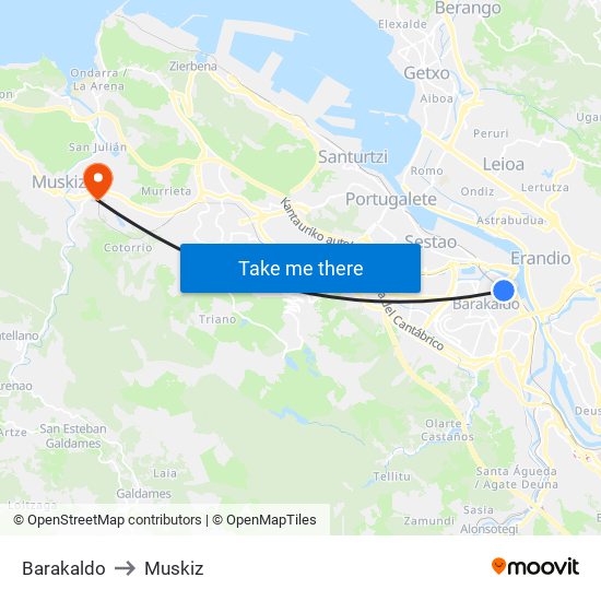 Barakaldo to Muskiz map