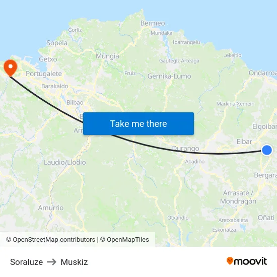 Soraluze to Muskiz map