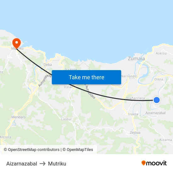 Aizarnazabal to Mutriku map