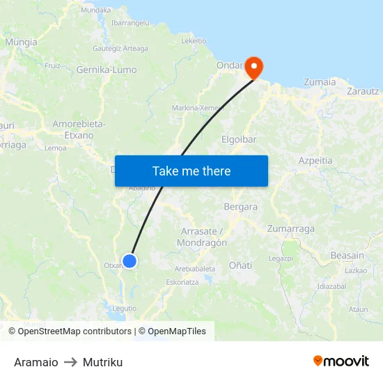 Aramaio to Mutriku map