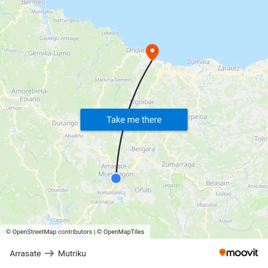 Arrasate to Mutriku map