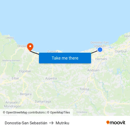 Donostia-San Sebastián to Mutriku map