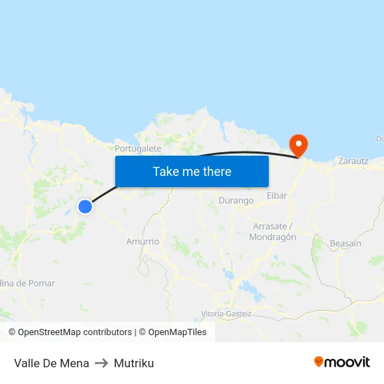 Valle De Mena to Mutriku map
