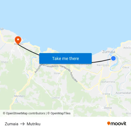 Zumaia to Mutriku map