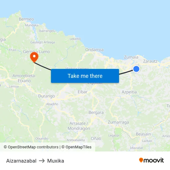 Aizarnazabal to Muxika map