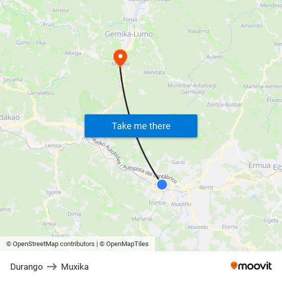 Durango to Muxika map