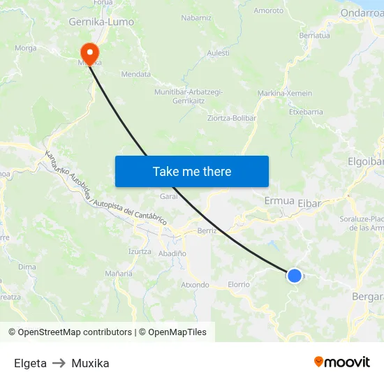 Elgeta to Muxika map