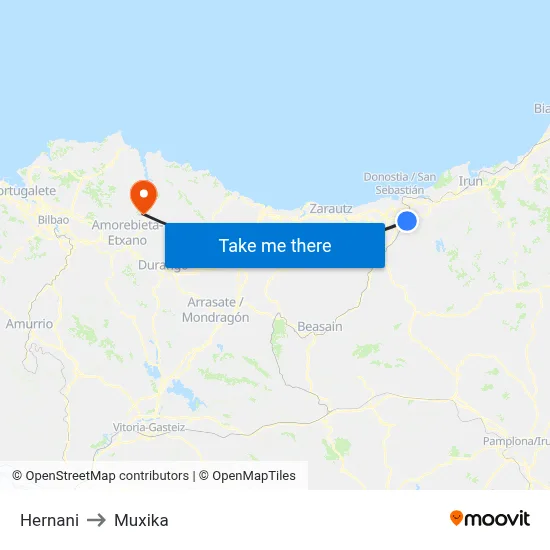 Hernani to Muxika map