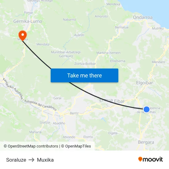 Soraluze to Muxika map