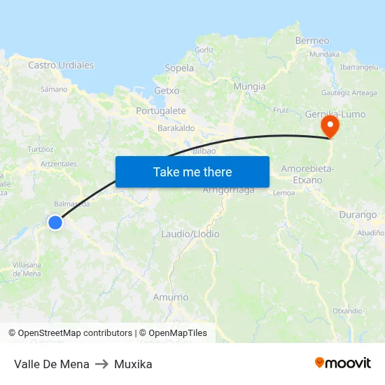 Valle De Mena to Muxika map