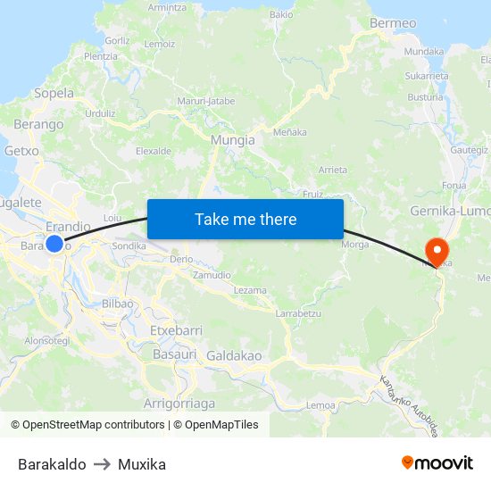 Barakaldo to Muxika map