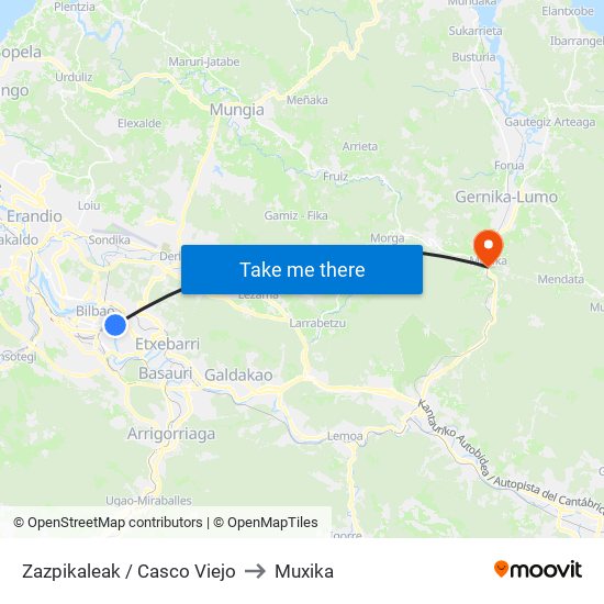 Zazpikaleak / Casco Viejo to Muxika map