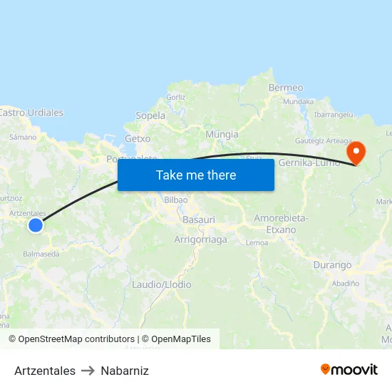 Artzentales to Nabarniz map