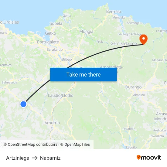 Artziniega to Nabarniz map