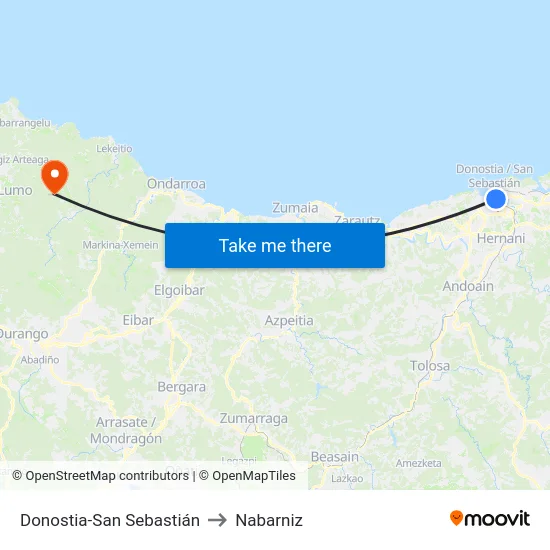 Donostia-San Sebastián to Nabarniz map