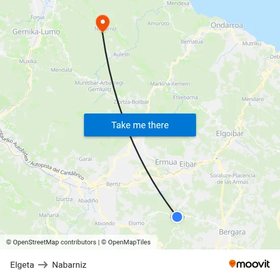 Elgeta to Nabarniz map