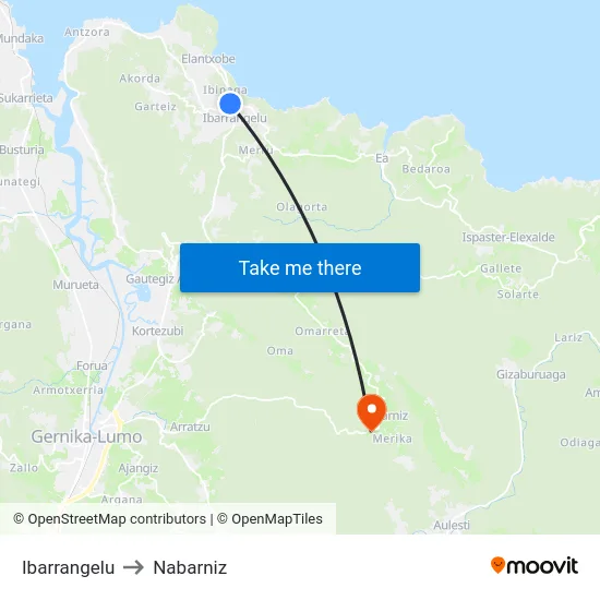 Ibarrangelu to Nabarniz map