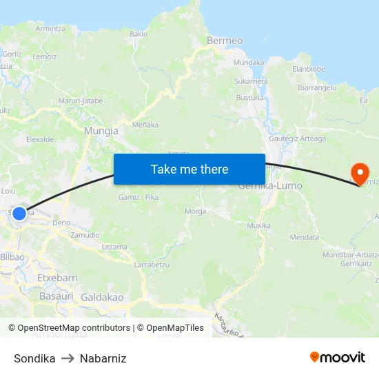 Sondika to Nabarniz map