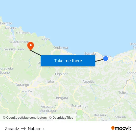 Zarautz to Nabarniz map