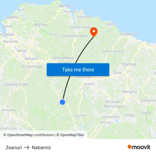 Zeanuri to Nabarniz map