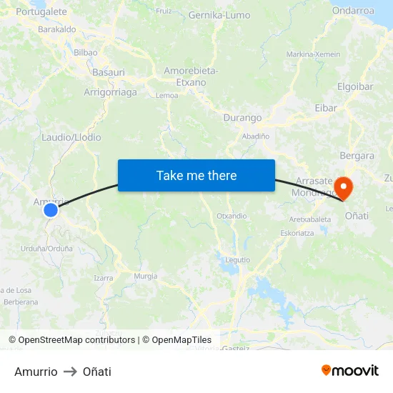 Amurrio to Oñati map