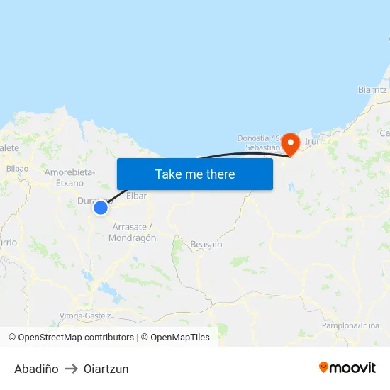 Abadiño to Oiartzun map