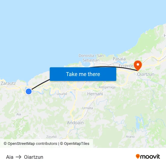 Aia to Oiartzun map