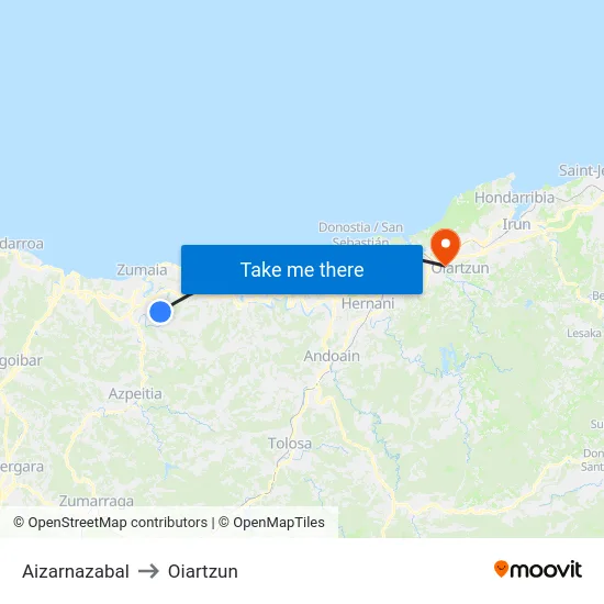 Aizarnazabal to Oiartzun map