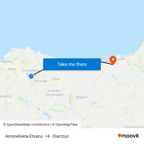 Amorebieta-Etxano to Oiartzun map